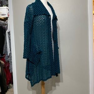 I.C. by Connie K teal/dark turquoise knee length asymmetrical sweater